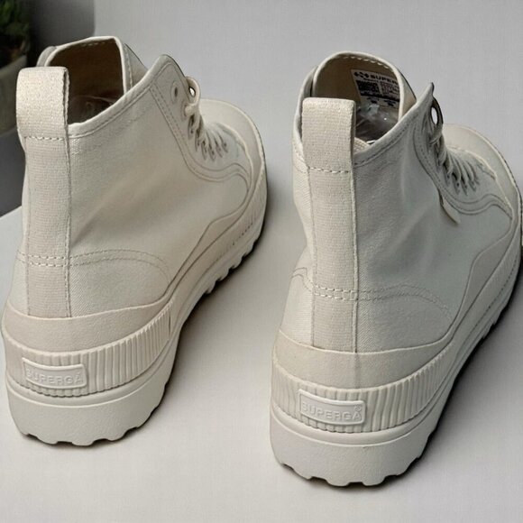 Superga Alpina 2469 Cream Platform Wave Tape High Top Sneakers 7.5 NWT - Picture 2 of 5